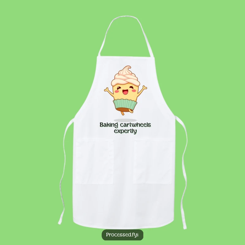 Funny Cupcake Cartwheel Apron: Bake with Joyful Flips and Hilarious Fun!