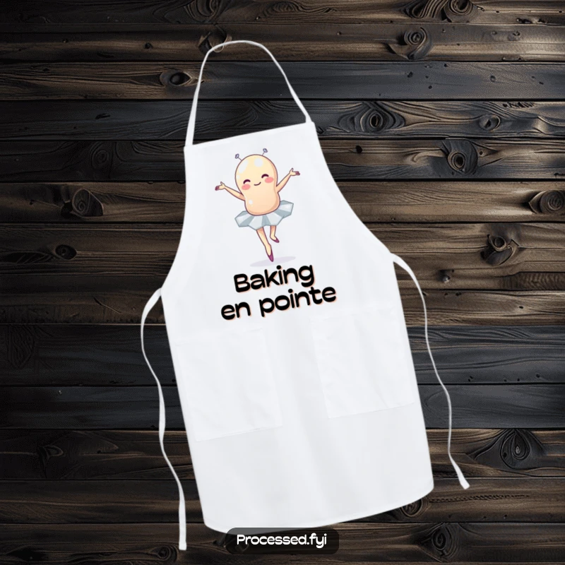 Funny jellybean ballet apron featuring a wobbly character in a tutu, ready to cook and entertain with humor.
