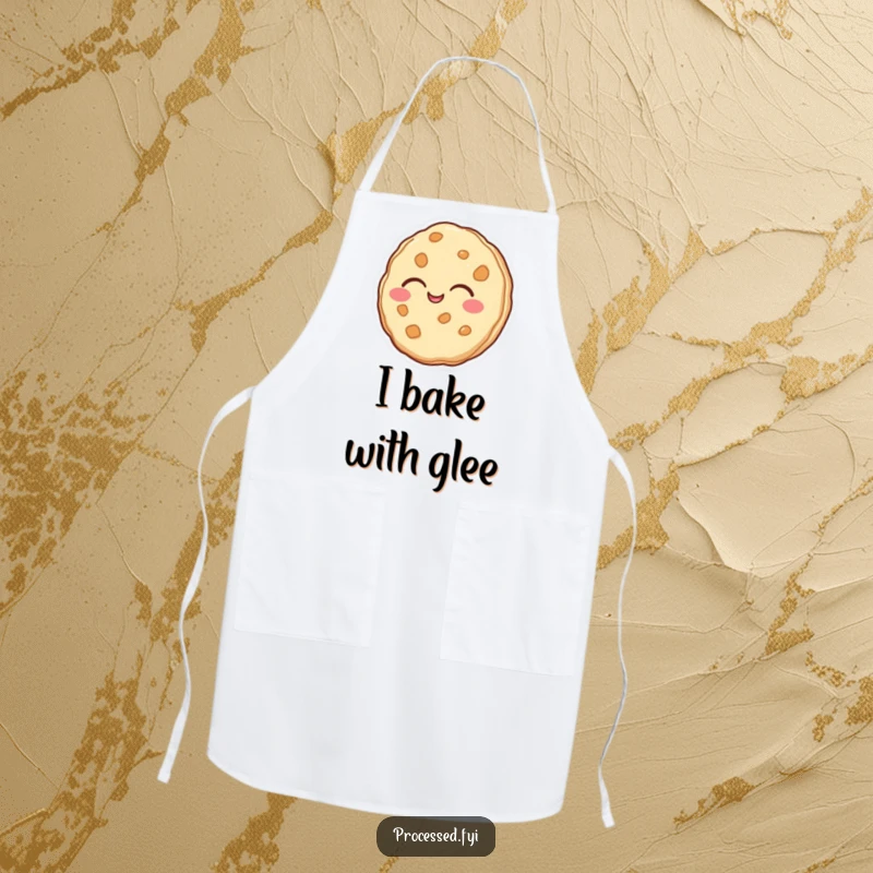 Funny apron featuring an anthropomorphic cookie laughing its heart out while cooking. Protects clothes with a smile.
