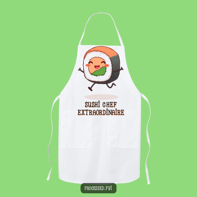 Funny Leaping Sushi Roll Apron: Cook Up Laughs in Cartoon Kitchen Style