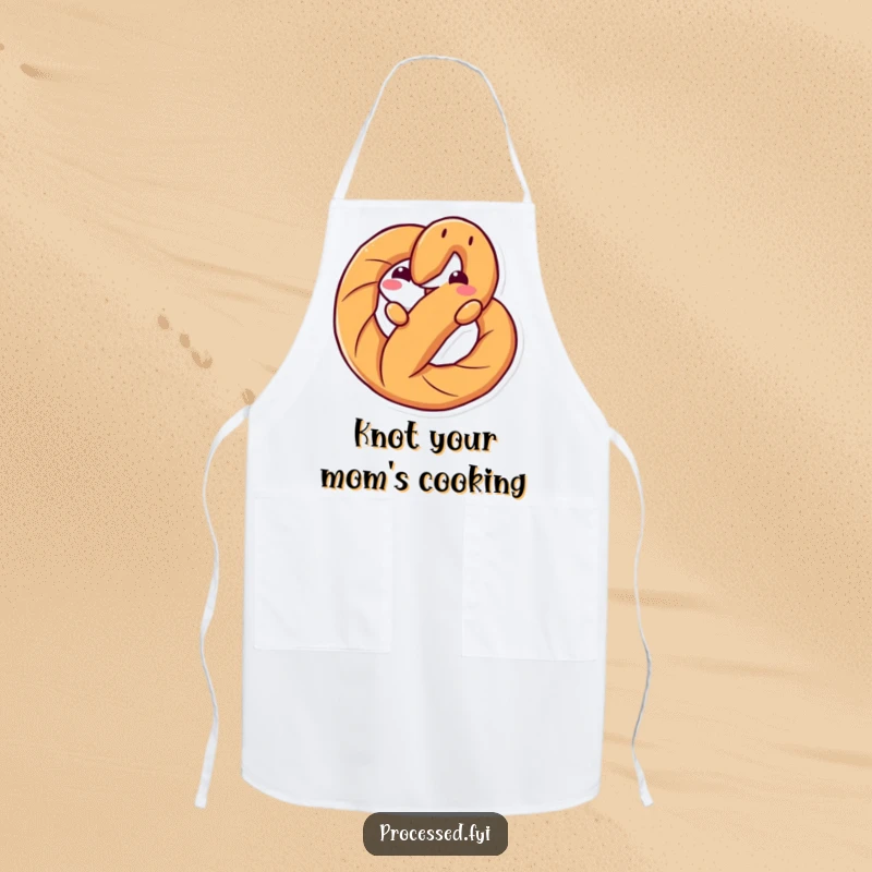 Funny apron showcasing an anthropomorphic pretzel twisting playfully, perfect for chefs and home cooks who appreciate humorous kitchenware.
