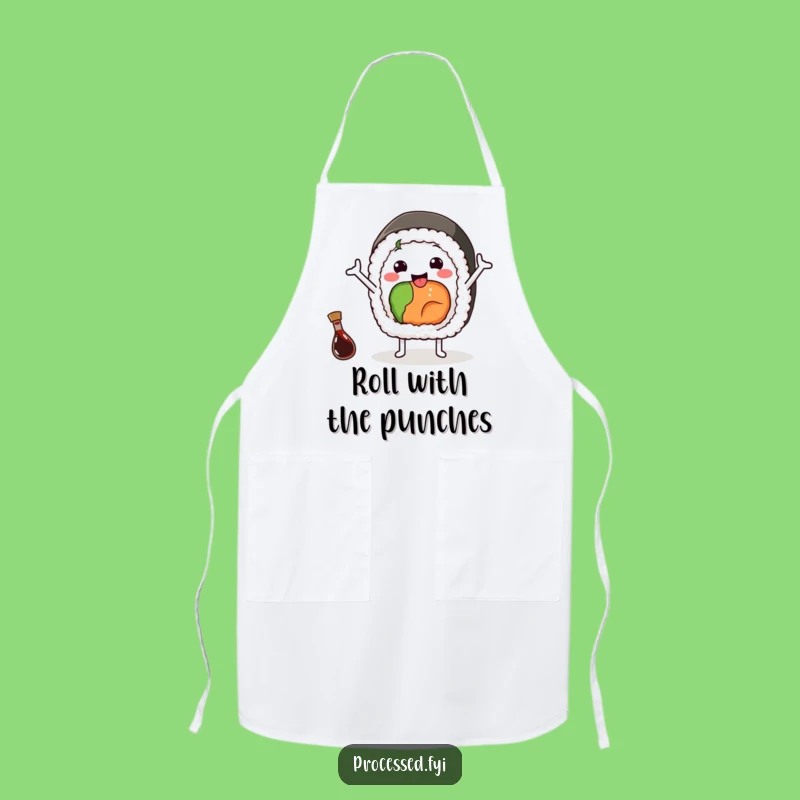 Funny Sushi Wave Apron: Cook with Cheer Featuring a Happy Waving Sushi Roll