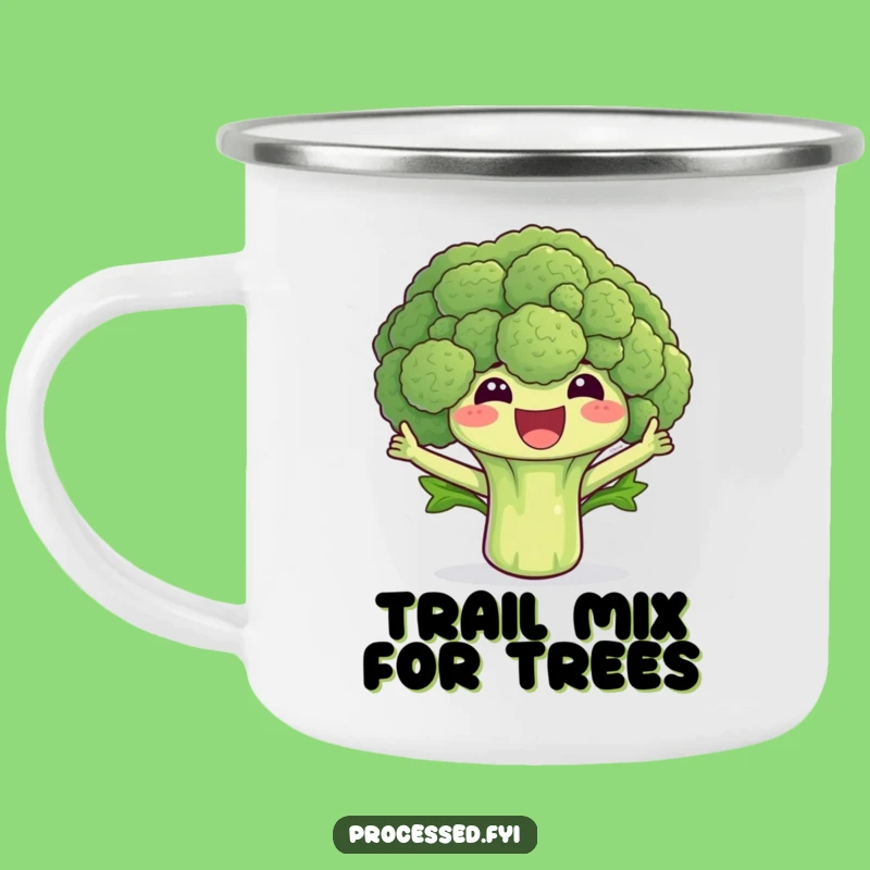 Funny Broccoli Waving Enamel Camping Mug: Healthy Adventures Await