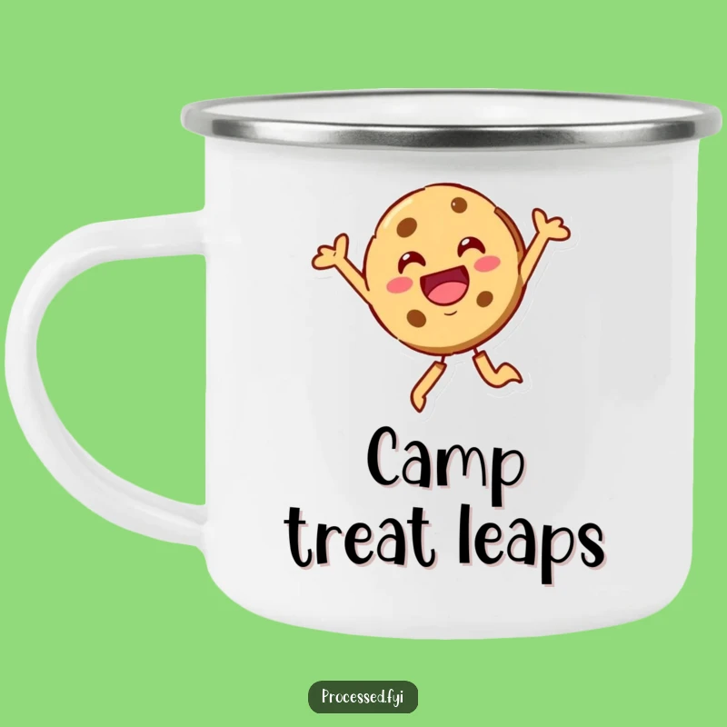 Funny Cookie Character Camping Mug: Enjoy Outdoors with This Joyful Leaper
