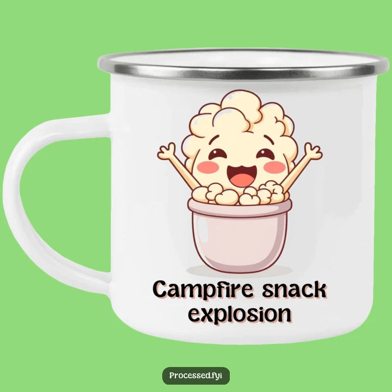 Funny Popcorn Character Camping Mug: Enjoy the Outdoors with This Jovial Snack