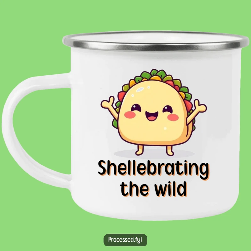 Funny Taco Camping Mug: Cheerful Waving Character, Durable & Hilarious Outdoor Gift