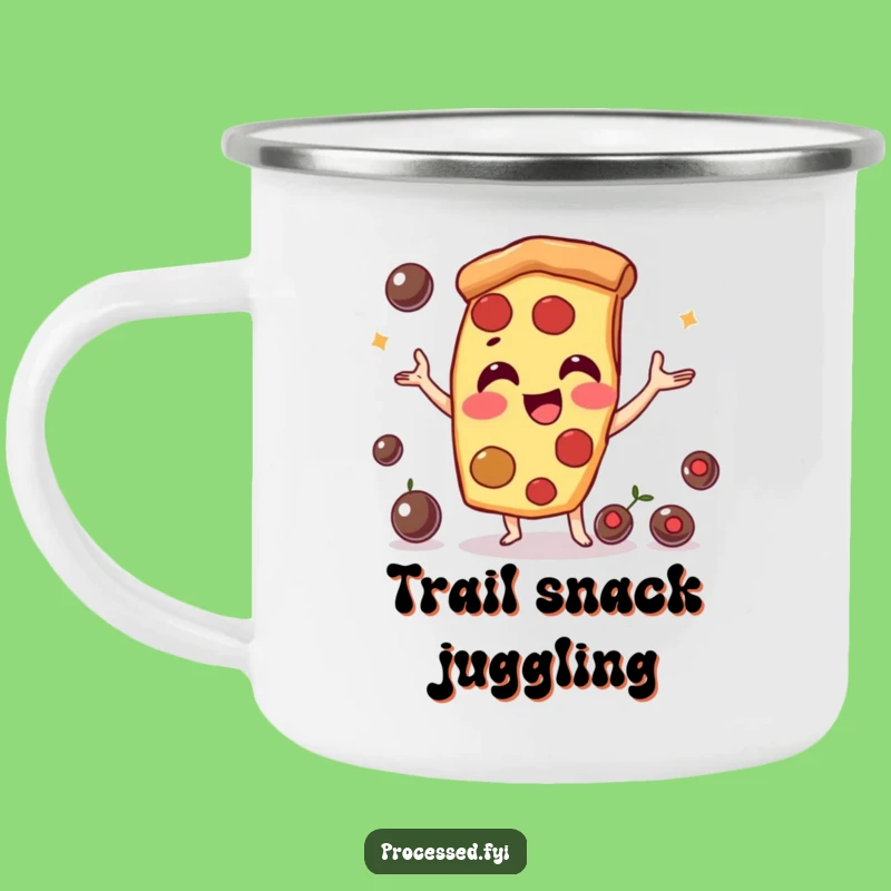 Funny Pizza Slice Camping Mug: Enjoy Outdoors with This Playful Juggler