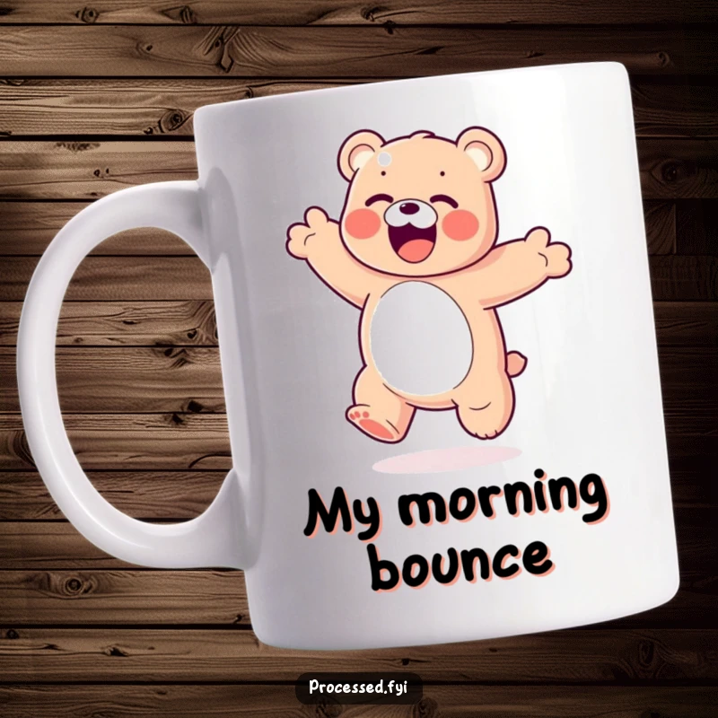 Funny Gummy Bear Mug: A bouncy, colorful gummy bear performing an exaggerated, joyful somersault with pure delight.