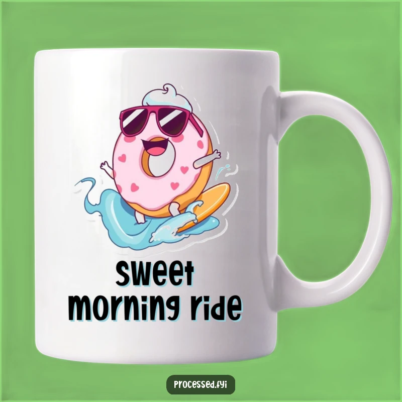 Funny Joyful Donut Surfer Mug: Ride the Frosting Wave with This Hilarious Treat!