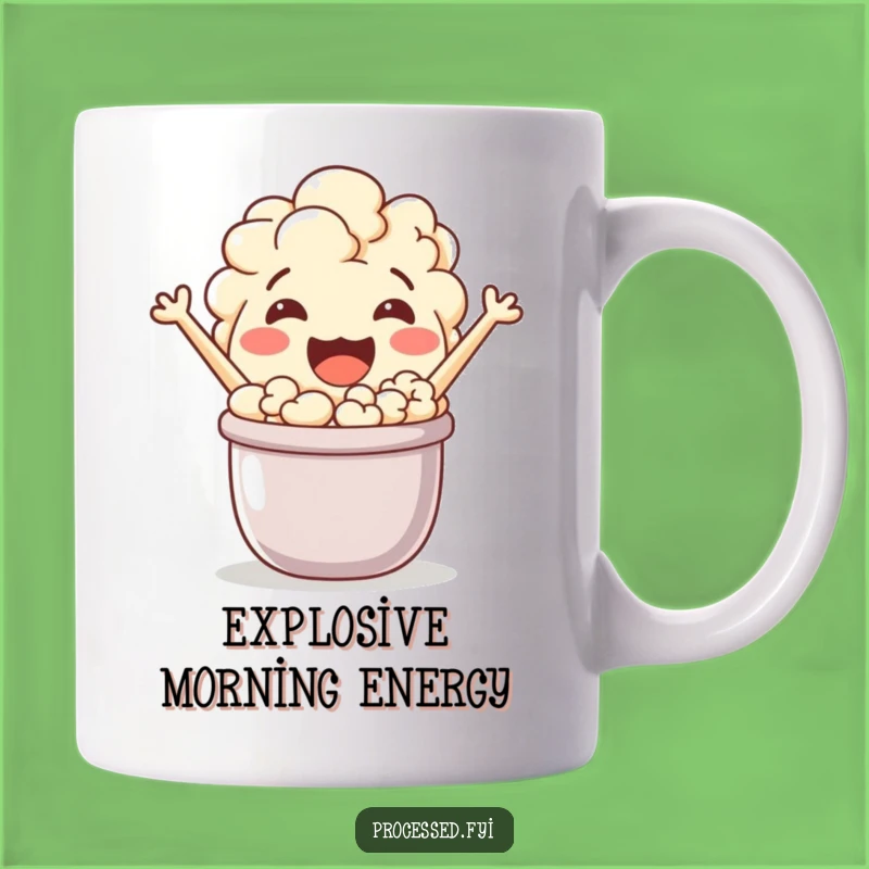 Funny Popcorn Character Mug: Jovial Snack Buddy Popping with Joy in a Tiny Pot Gift