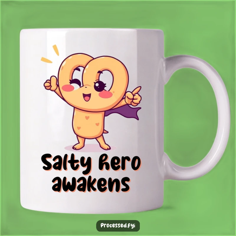 Funny Pretzel Superhero Mug: Winking Snack Hero Gift