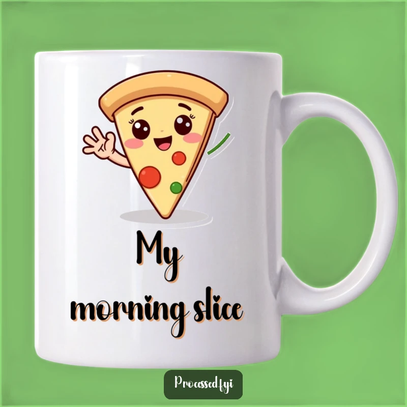 Funny Pizza Slice Mug: Happy Cheesy Gift with Waving Pepperoni Hand