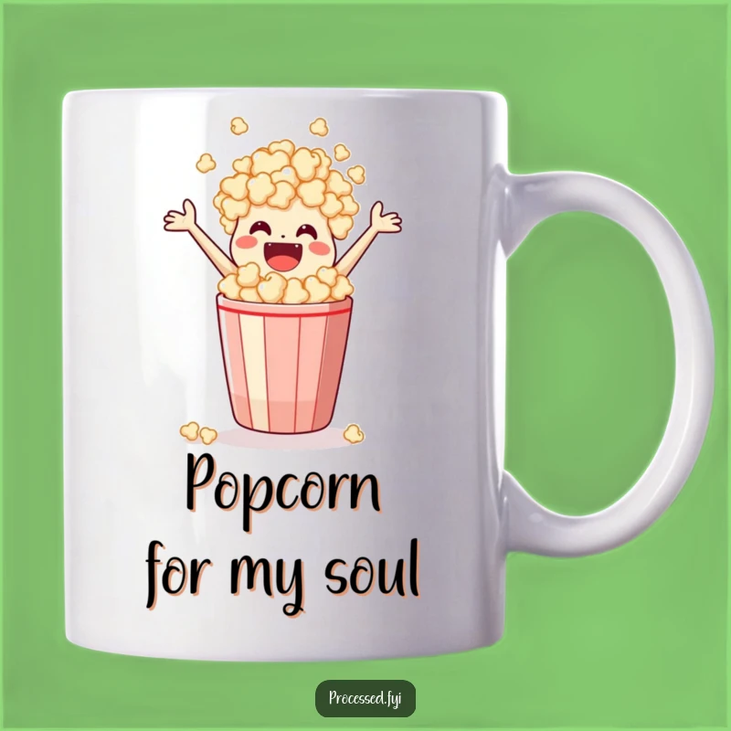 Funny Popcorn Mug: Joyful Leaping Snack Character, Perfect Gift for Movie Buffs