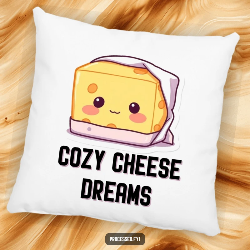 Funny Shy Cheese Pillow: A blushing block of cheese with a shy smile, peeking from its wrapper.