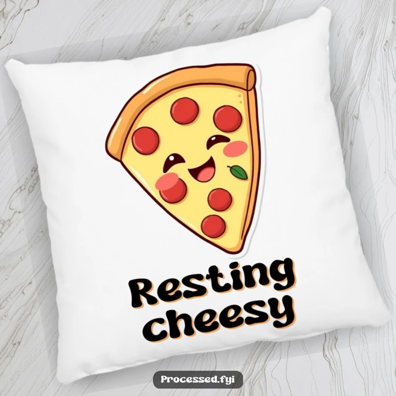 Funny pillow featuring a joyful pizza slice with pepperoni, winking playfully, soft and decorative home accent