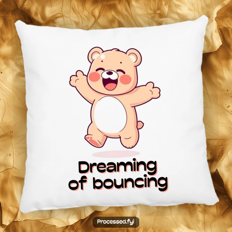 Funny Gummy Bear Pillow: A bouncy, colorful gummy bear performing an exaggerated, happy somersault.