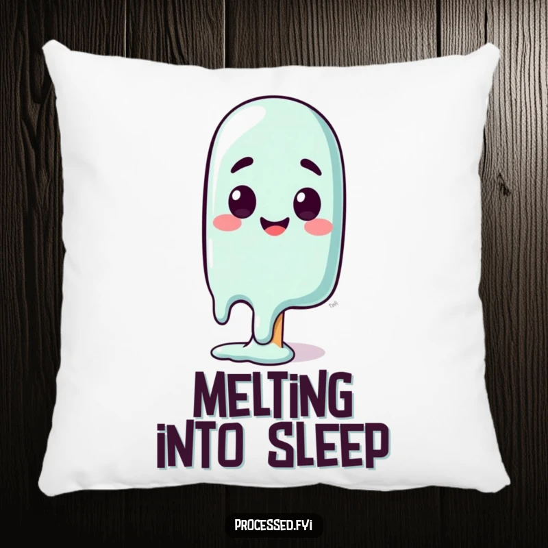 Funny pillow with a happy, surprised melting popsicle character, a soft and humorous accent for a cozy space.