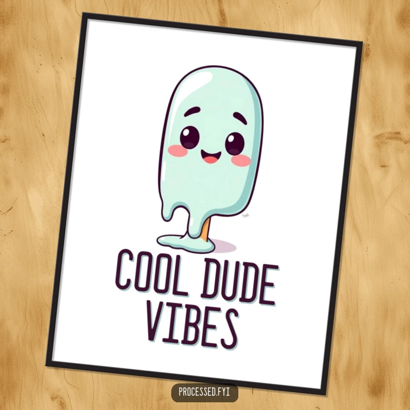 Funny digital art print of a melting popsicle character with a happy, surprised expression, bringing fun summer humor to displays.