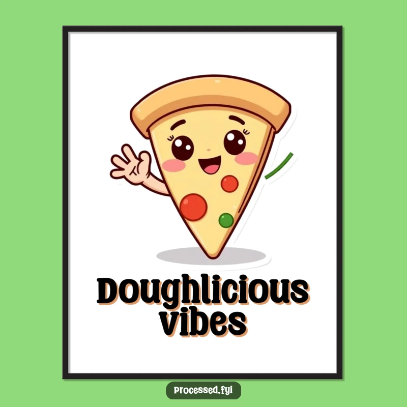 Funny Pizza Digital Art: Happy Slice Waving Pepperoni Hand - Instant Joy Gift