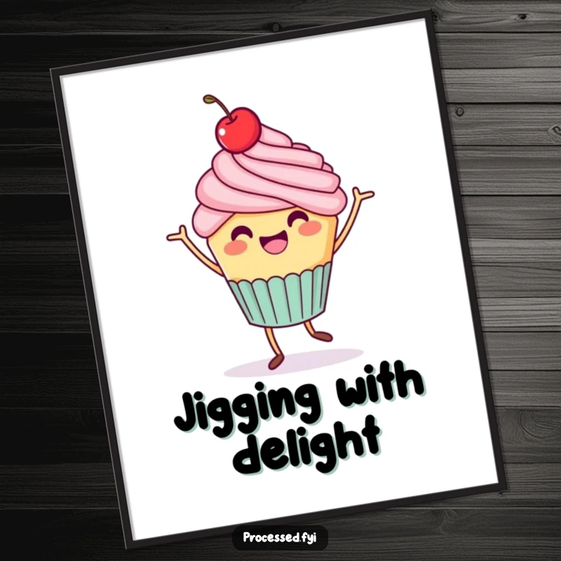 Funny Cupcake Jig Digital Art Print: A cheerful cupcake with a cherry on top dancing, a piece of instant festive decor.
