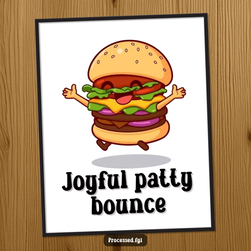 Funny Dancing Hamburger Digital Art Print, a joyful burger bouncing, perfect for energetic and humorous home decor.