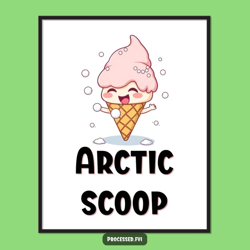 Funny Ice Cream Snowball Fight Digital Art, Giggling Cone Wall Decor Gift