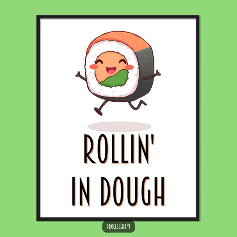 Funny Leaping Sushi Roll Digital Print: Instant Cartoon Joy for Your Walls