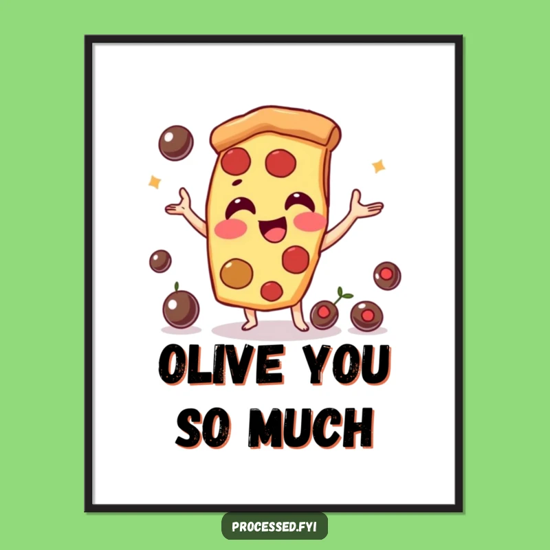 Funny Pizza Slice Digital Art: Playful Juggler with Olives for Instant Download