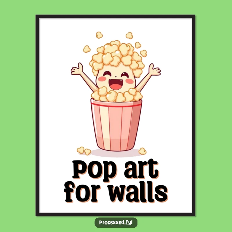 Funny Popcorn Digital Art: Leaping Snack Character, Instant Hilarious Movie Decor