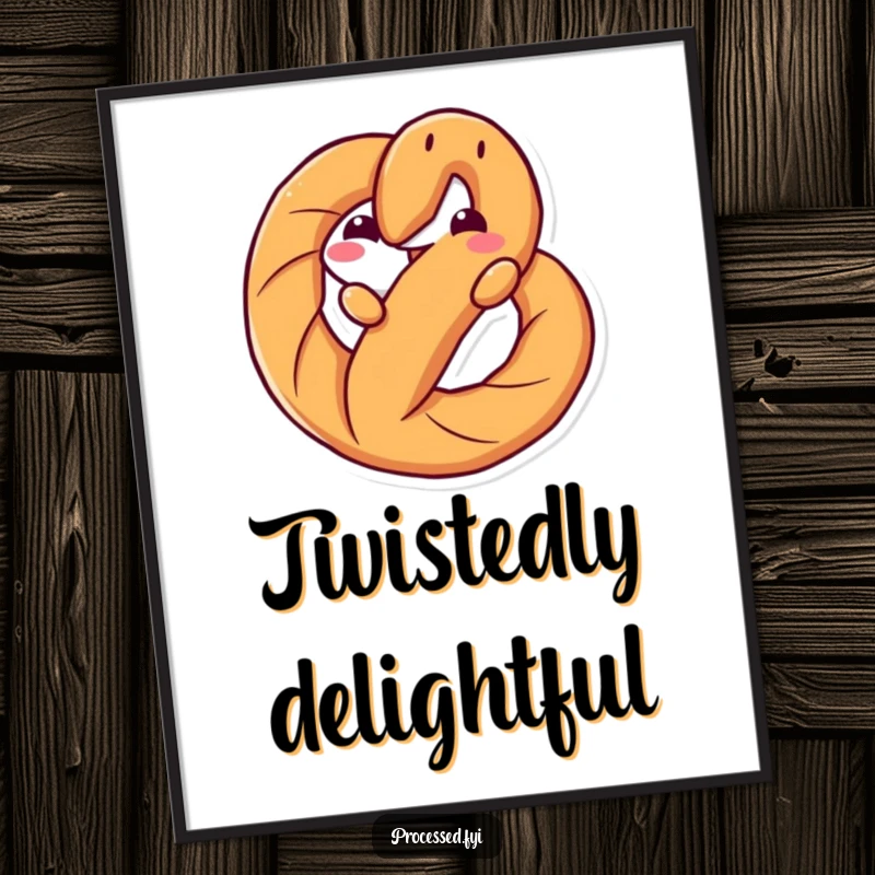 Funny digital art print of an anthropomorphic pretzel twisting playfully, adding a whimsical and humorous touch to any room's decor.