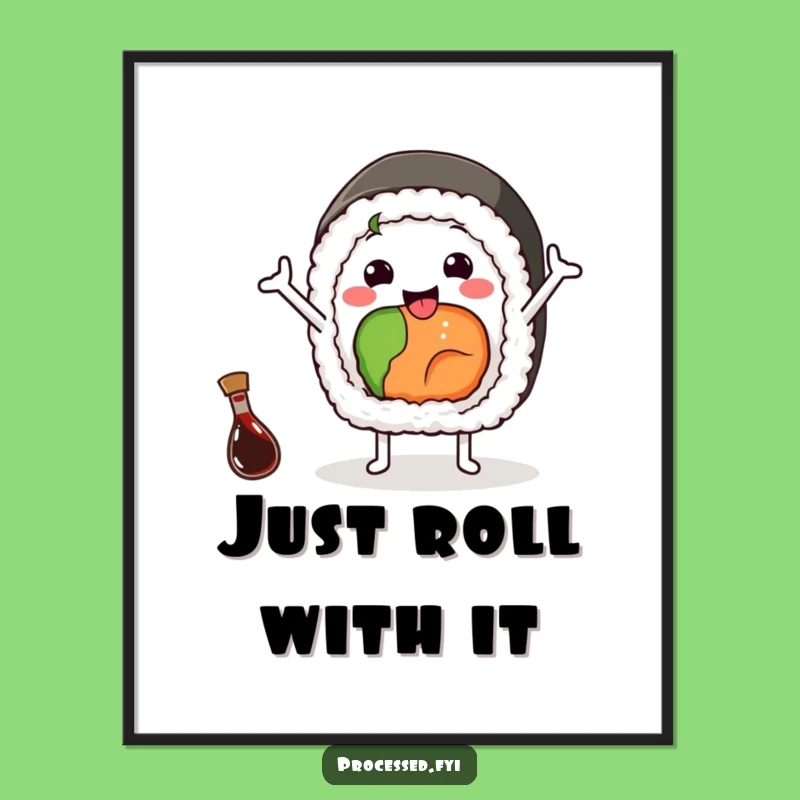 Funny Sushi Wave Digital Art: Instant Cheer with a Cheerful Waving Sushi Roll