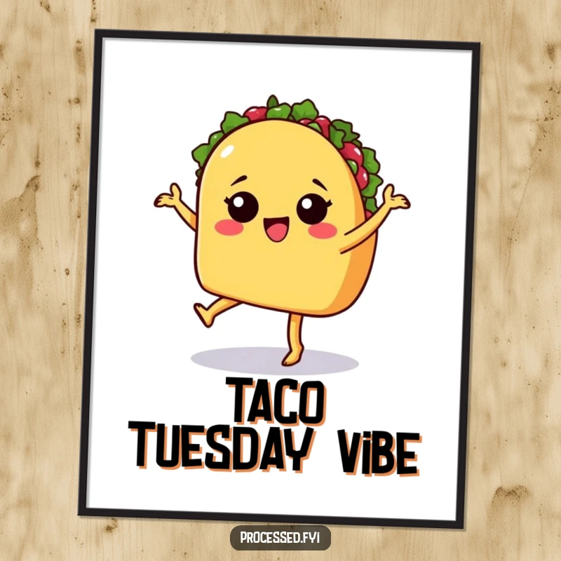 Funny digital art print of a sassy taco with legs salsa dancing, ready for immediate download and display.