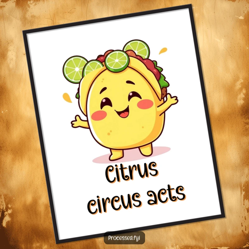 Funny Taco Digital Art Print of a juggling lime character, perfect for adding instant fiesta humor and personality to digital displays.