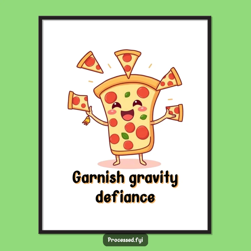 Funny Pizza Juggling Pepperoni Print - Hilarious Foodie Wall Art for Instant Laughs!