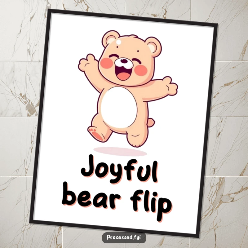 Funny Gummy Bear Digital Art Print: A colorful, bouncy gummy bear performing an exaggerated, joyful somersault with pure delight.