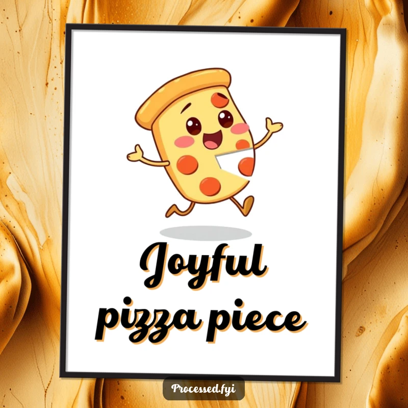 Funny Pizza Digital Art Print of an excited character with a missing piece, perfect for adding instant pizza humor and personality.