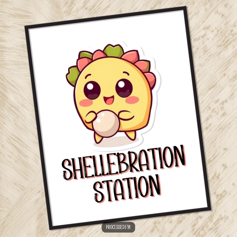 Funny digital art print of a cheerful taco character bouncing a ball, adding playful energy and humor to any digital display.