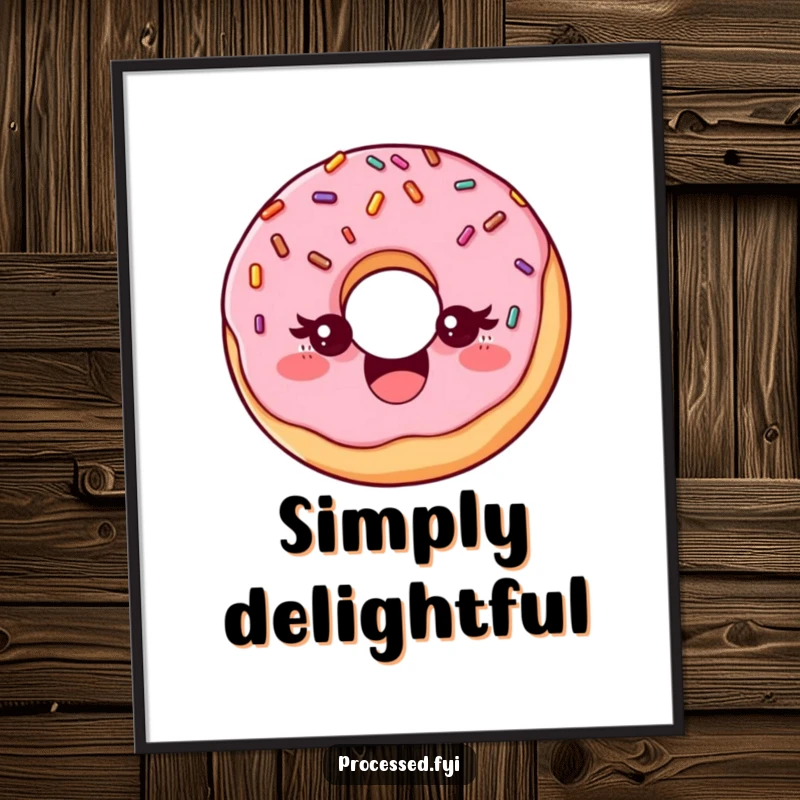 Funny digital art print of a delighted donut with sprinkles, playfully winking, ideal for instant sweet and humorous wall decor.