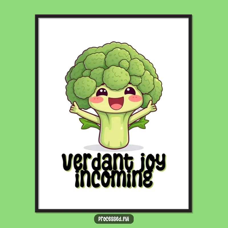 Funny Broccoli Waving Digital Art: Instant Veggie Cheer Print