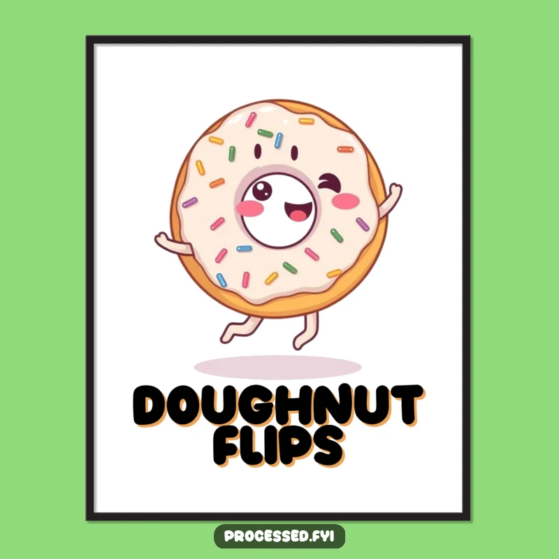 Funny Giddy Donut Cartwheel Poster - Sweet Sprinkle Art Print, Whimsical Gag Gift