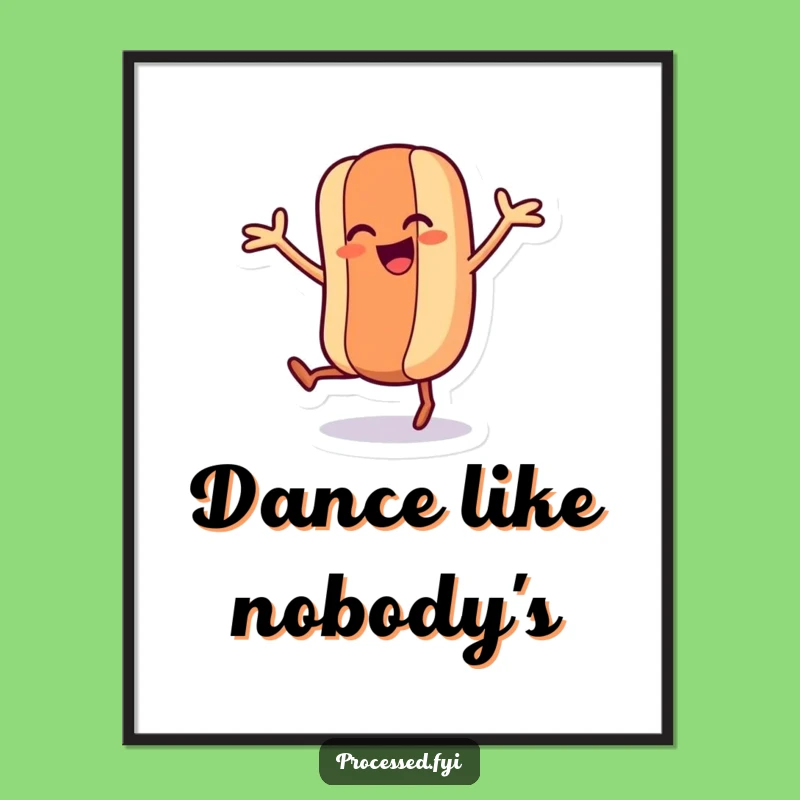 Funny Dancing Hot Dog Poster - Wacky Wiener Art for Humorous Decor