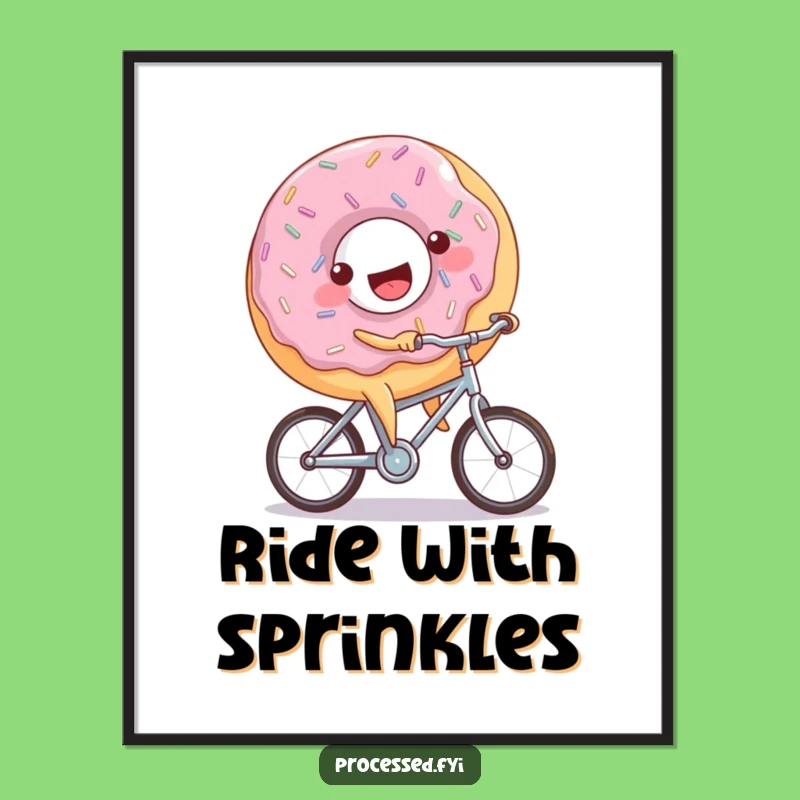 Funny Donut Bicycle Poster: Joyful Sprinkled Rider Wall Art