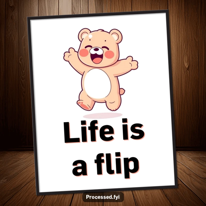 Funny Gummy Bear Poster: A colorful, bouncy gummy bear performing an exaggerated, joyful somersault with pure delight.