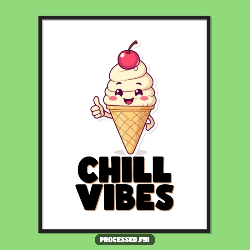 Funny Ice Cream Cone Poster: Happy Character Wall Art Gift