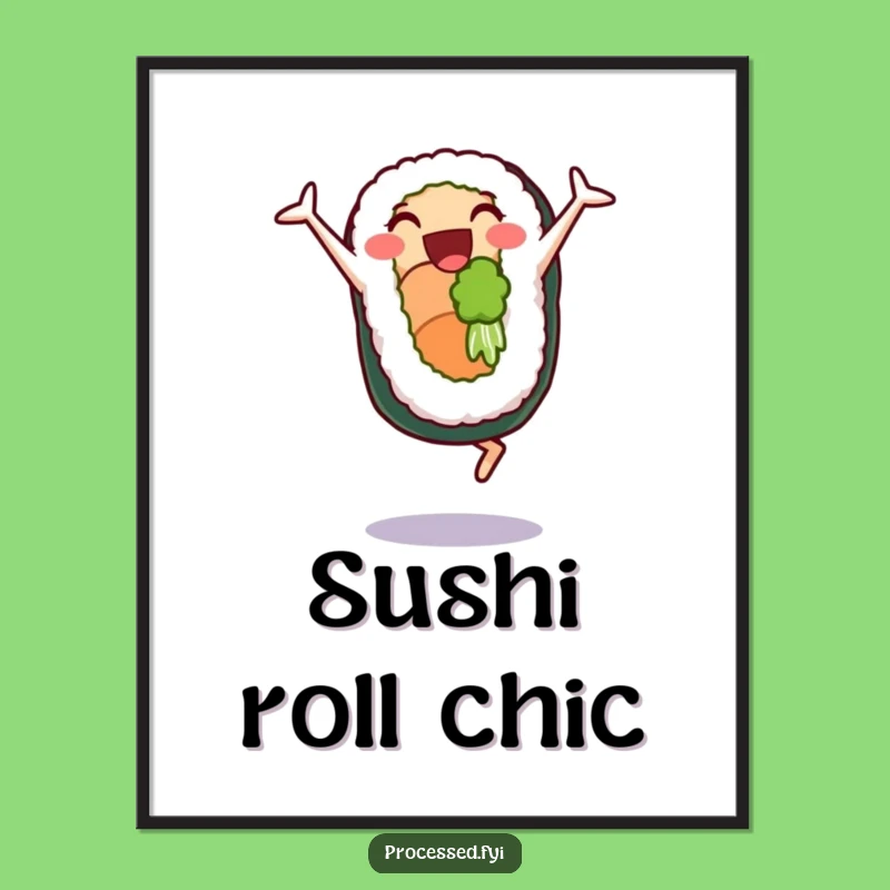 Funny Sushi Cartwheel Poster: Hilarious Wall Art for a Playful Space