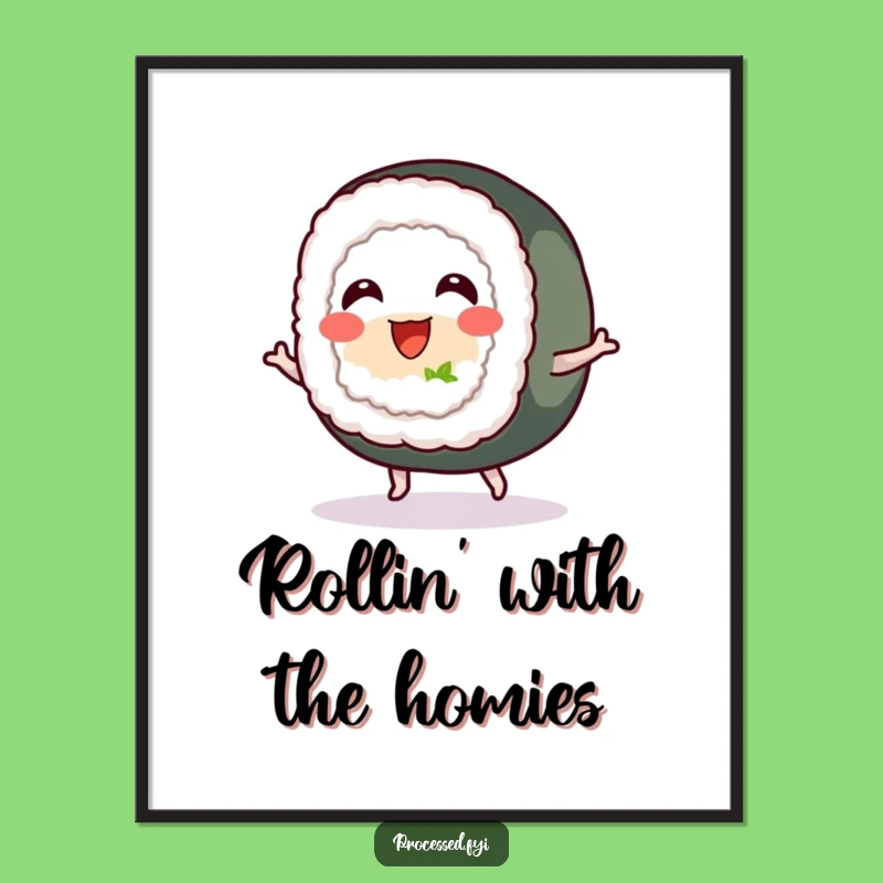 Funny Sushi Roll Bounce Poster: Cheerful Wall Art for Foodie Spaces