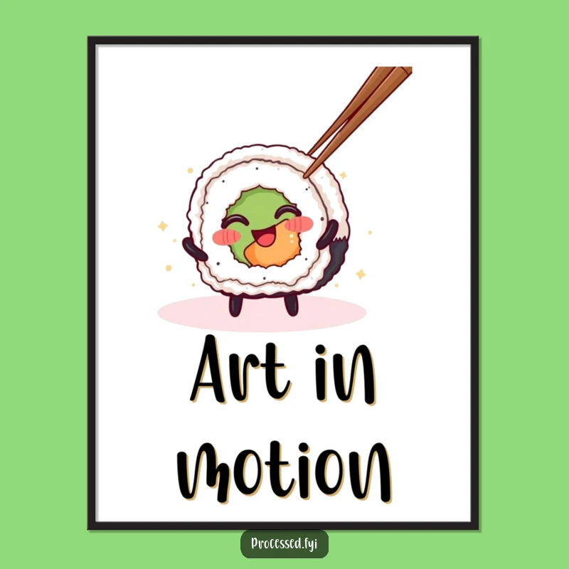 Funny Sushi Roll Poster: Adorable Spinning Art Print, Perfect Quirky Gift!