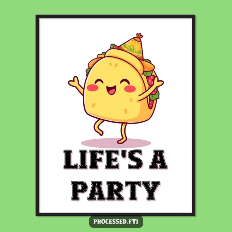 Funny Taco Jigging Poster: Festive Wall Art Featuring a Dancing Taco with Sombrero