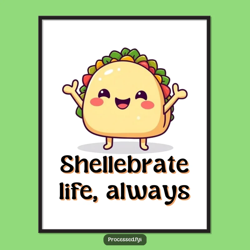 Funny Taco Poster: Enthusiastic Waving Food Character Art, Hilarious Wall Decor Gift