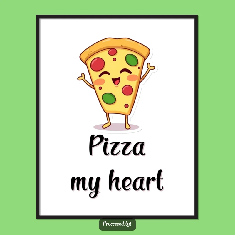 Funny Winking Pizza Slice Poster: Delicious Cartoon Art for Your Walls